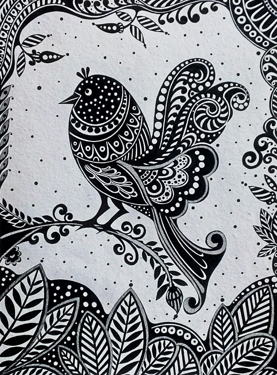 Buy '' BIRD IN BLACK & WHITE Handmade Painting by SHREYASHI ...