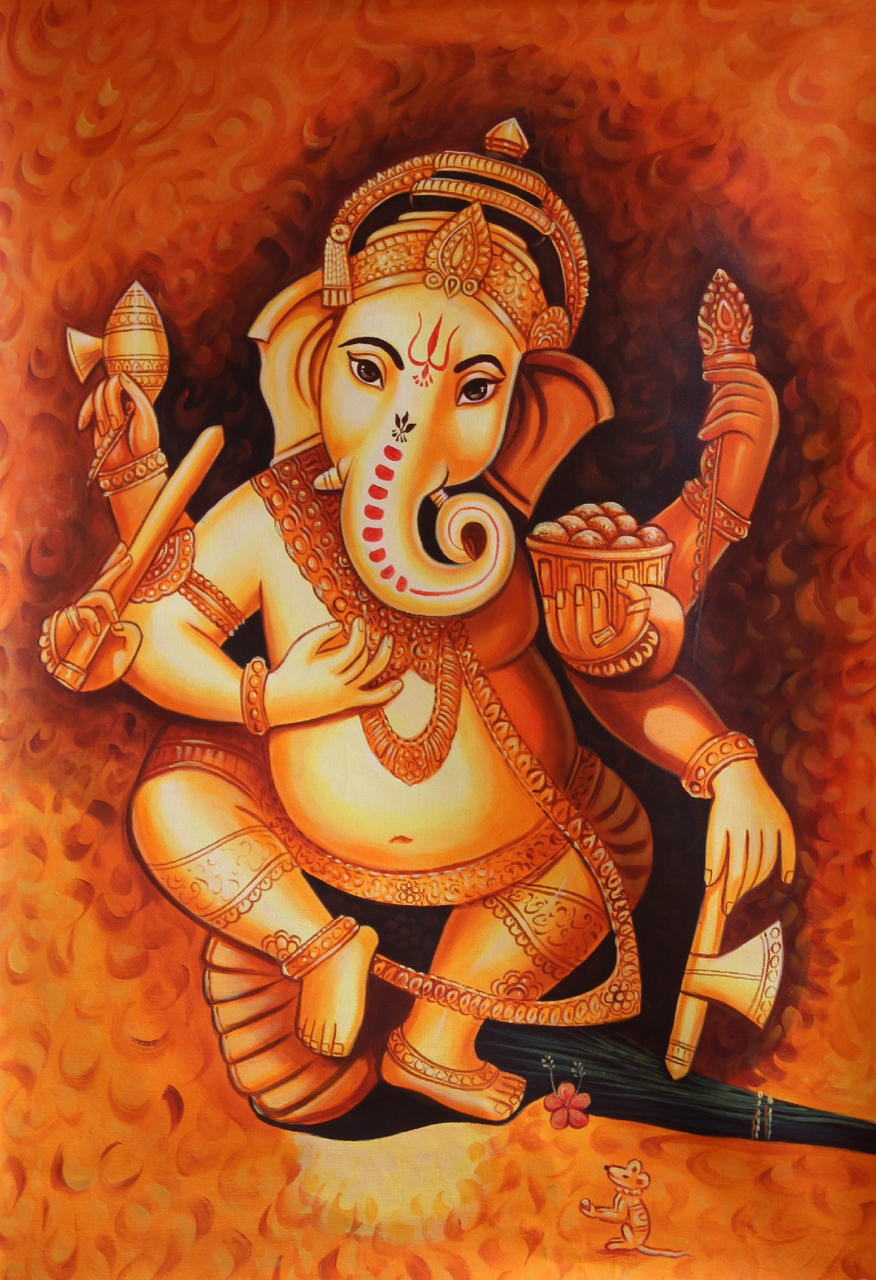 Buy Lord Ganesha with Mushak-03 Handmade Painting by ARTOHOLIC ...