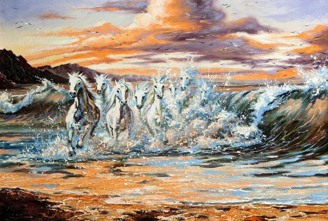 Shop 7 White Horses Running On The Beach (PRT_1060) - Canvas Art ...