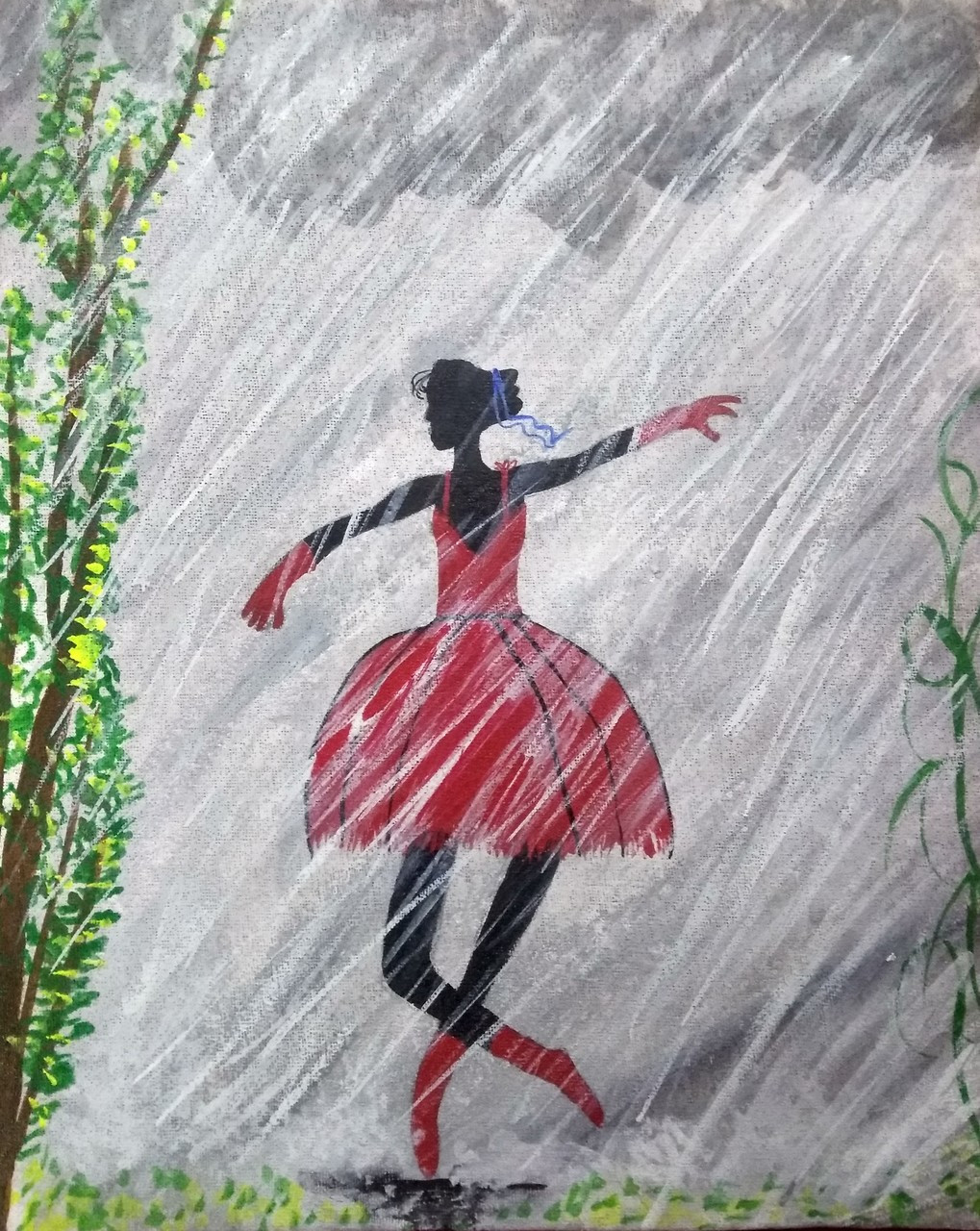 Dancing Girl In Rain Art603734967 Handpainted Art Painting 14in X 17in