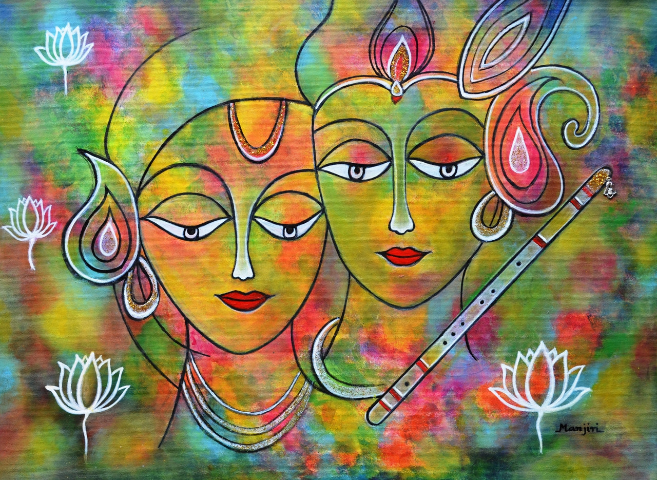 Buy Radha Krishna Holi colorful abstract painting on sale Handmade ...