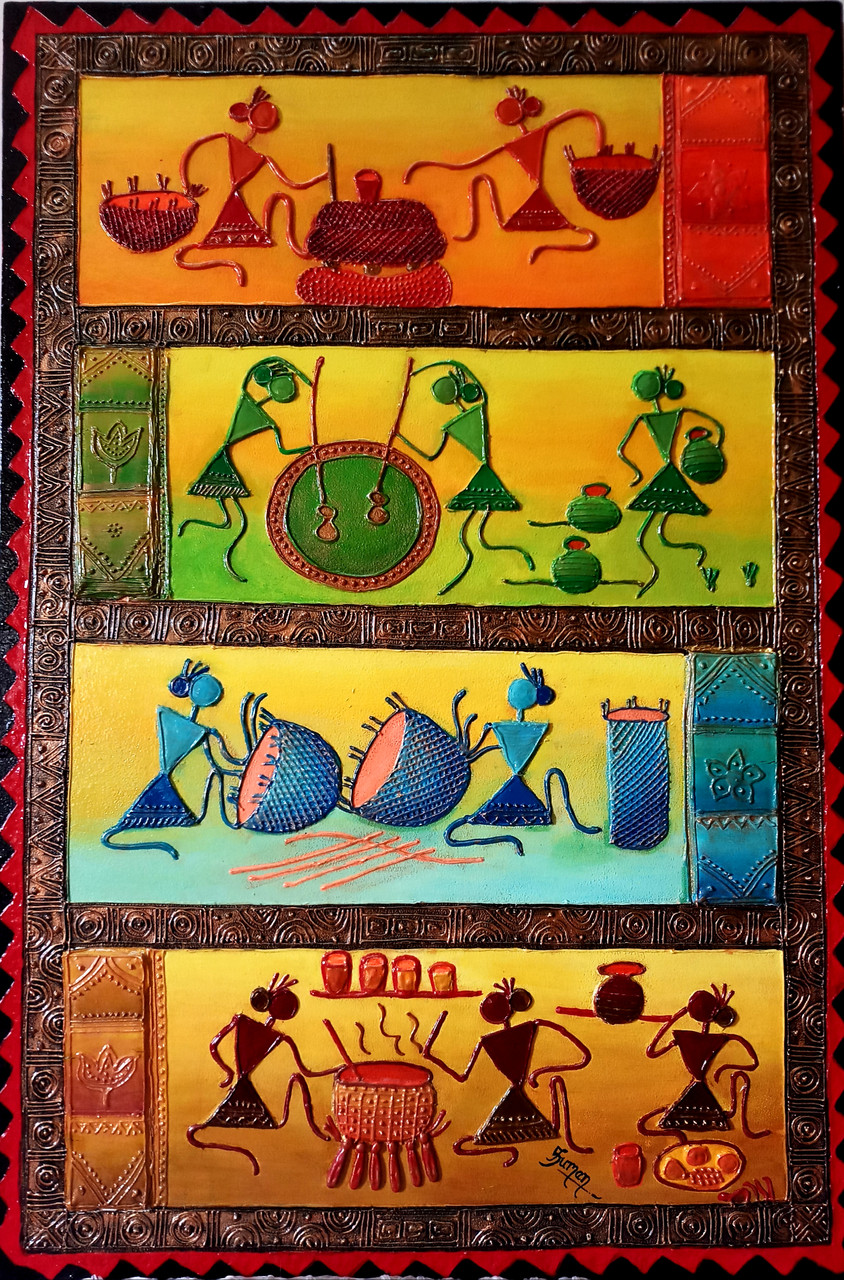 Buy Ancient Warli Folk art painting Handmade Painting by SUMAN ...