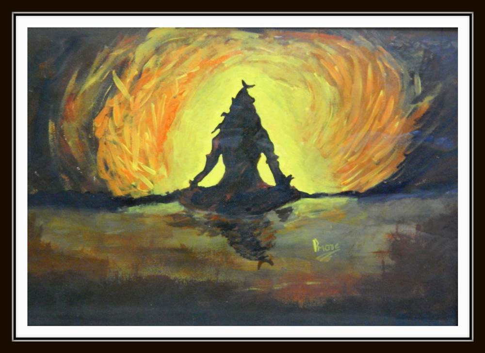Meditating Lord Shiva 17in X 12in (Border Framed),ART_PHME52_1712