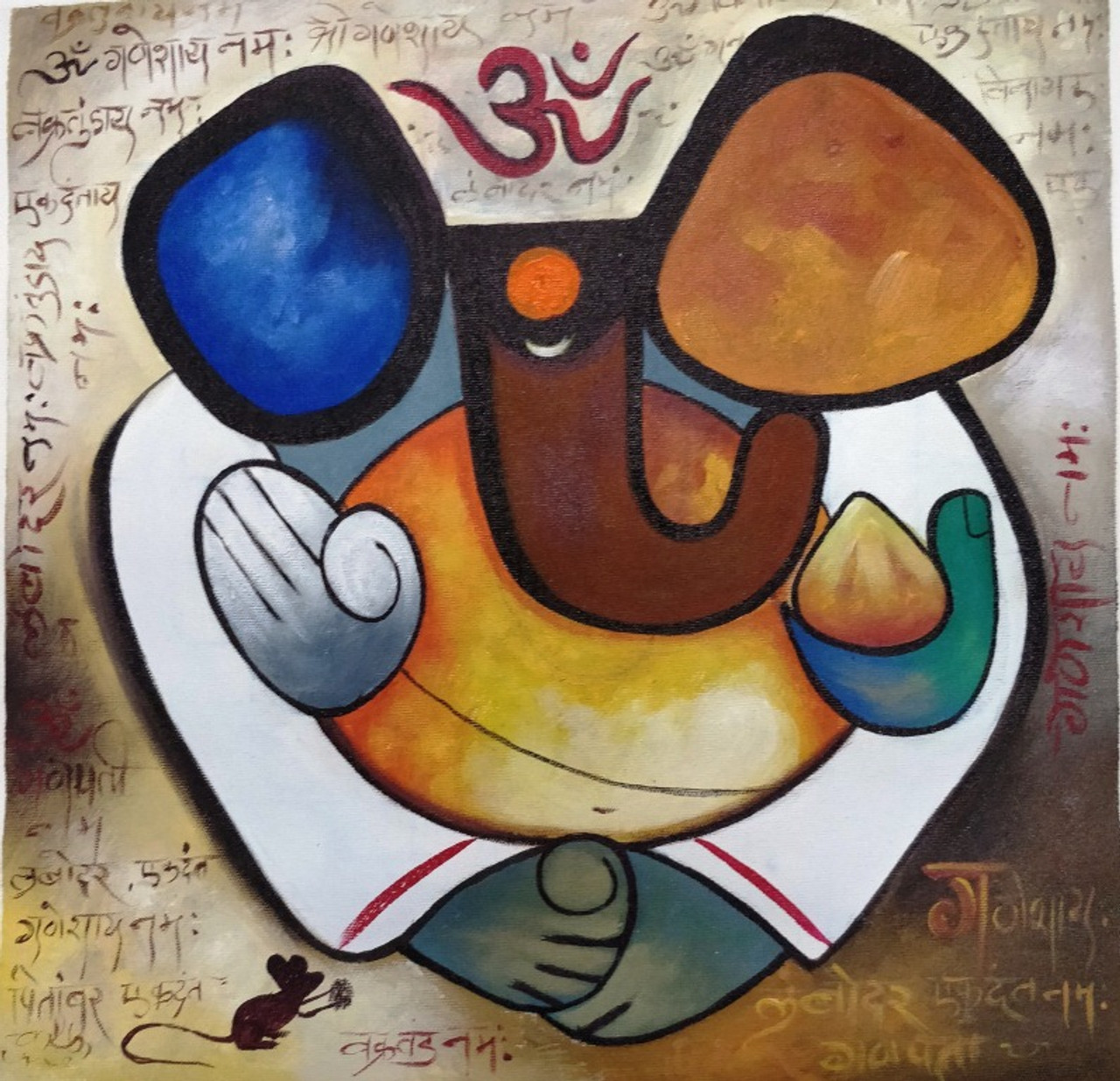 Buy Modern Ganesha with Mantras Handmade Painting by AUM ARTS ...