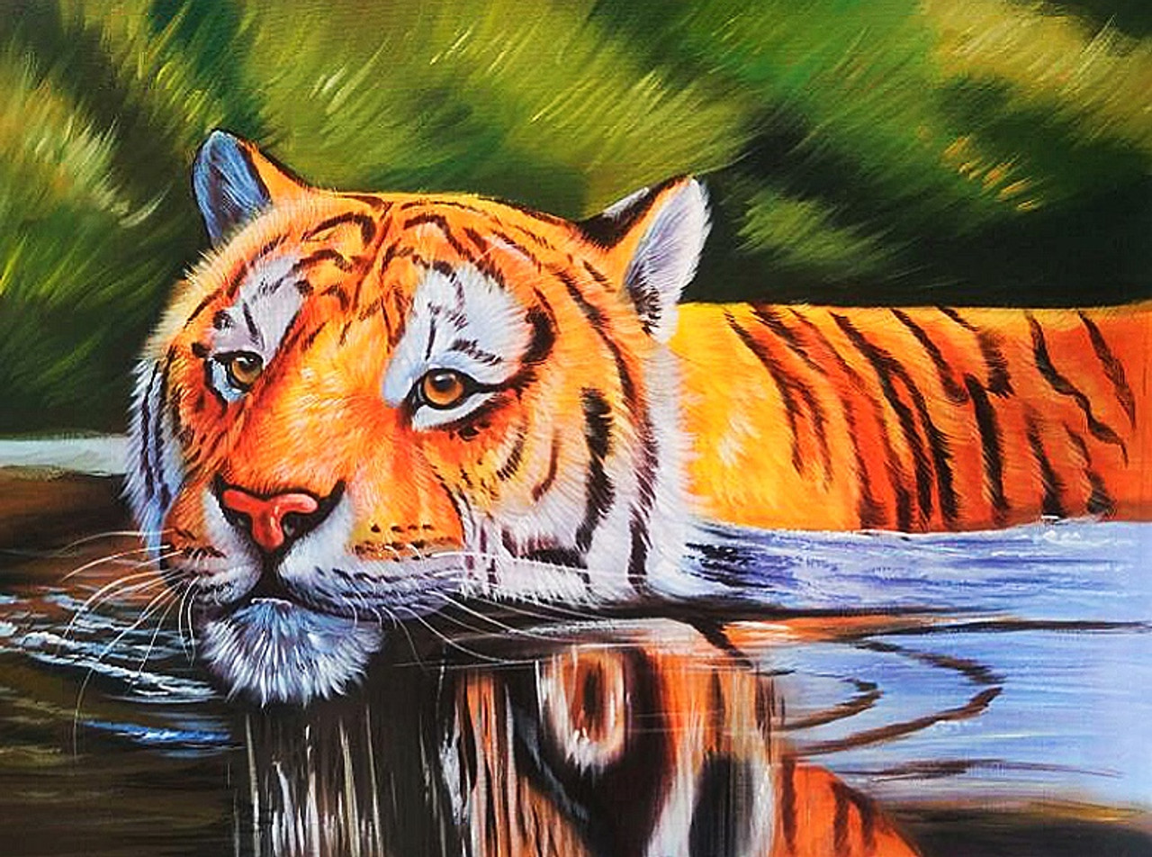 Buy Tiger painting Handmade Painting by KULDEEP SINGH. Code:ART_6706_39489 - Paintings for Sale online in India.