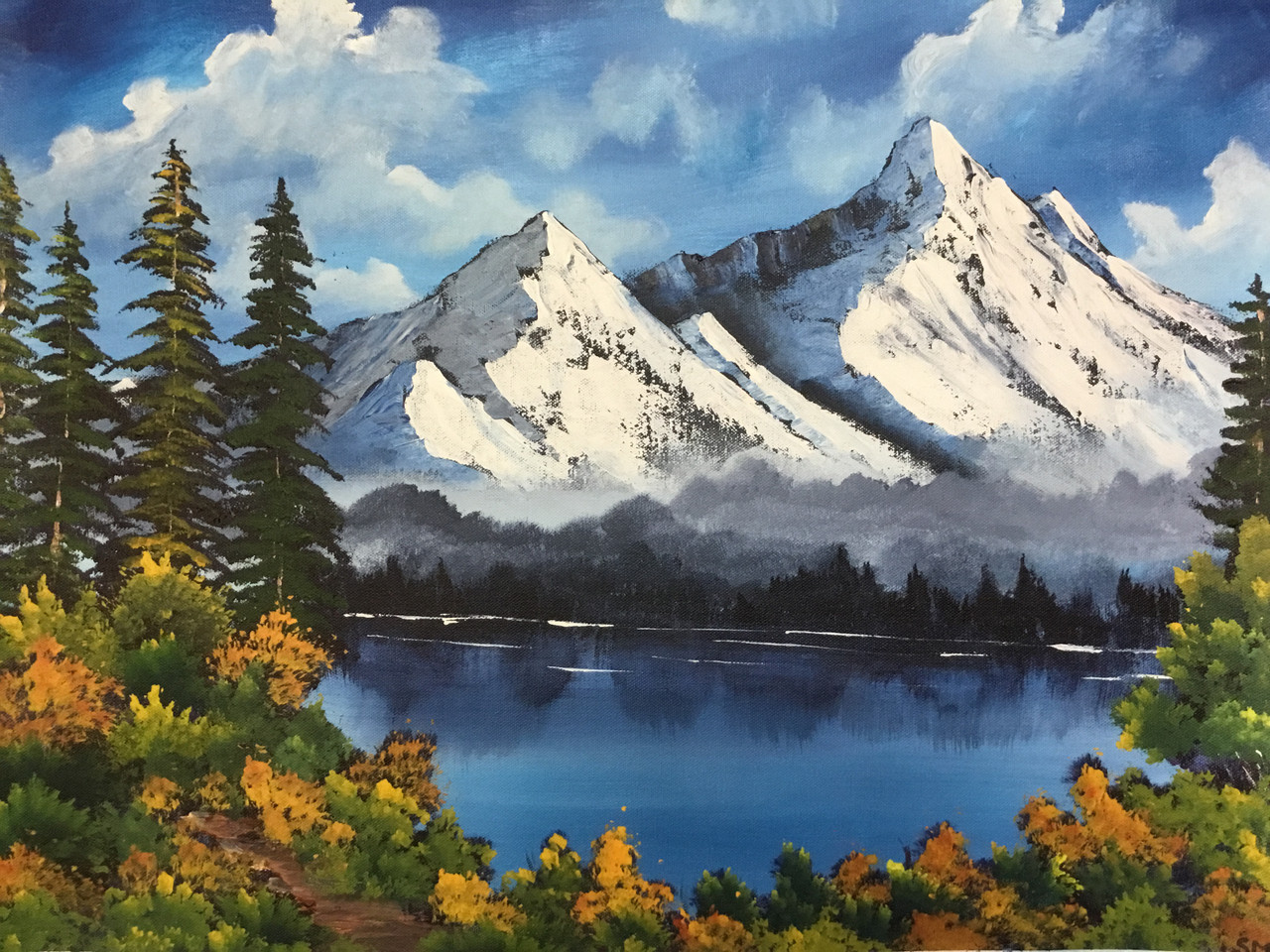 Buy mountain lake Handmade Painting by SHANKHADEEP MONDAL. CodeART