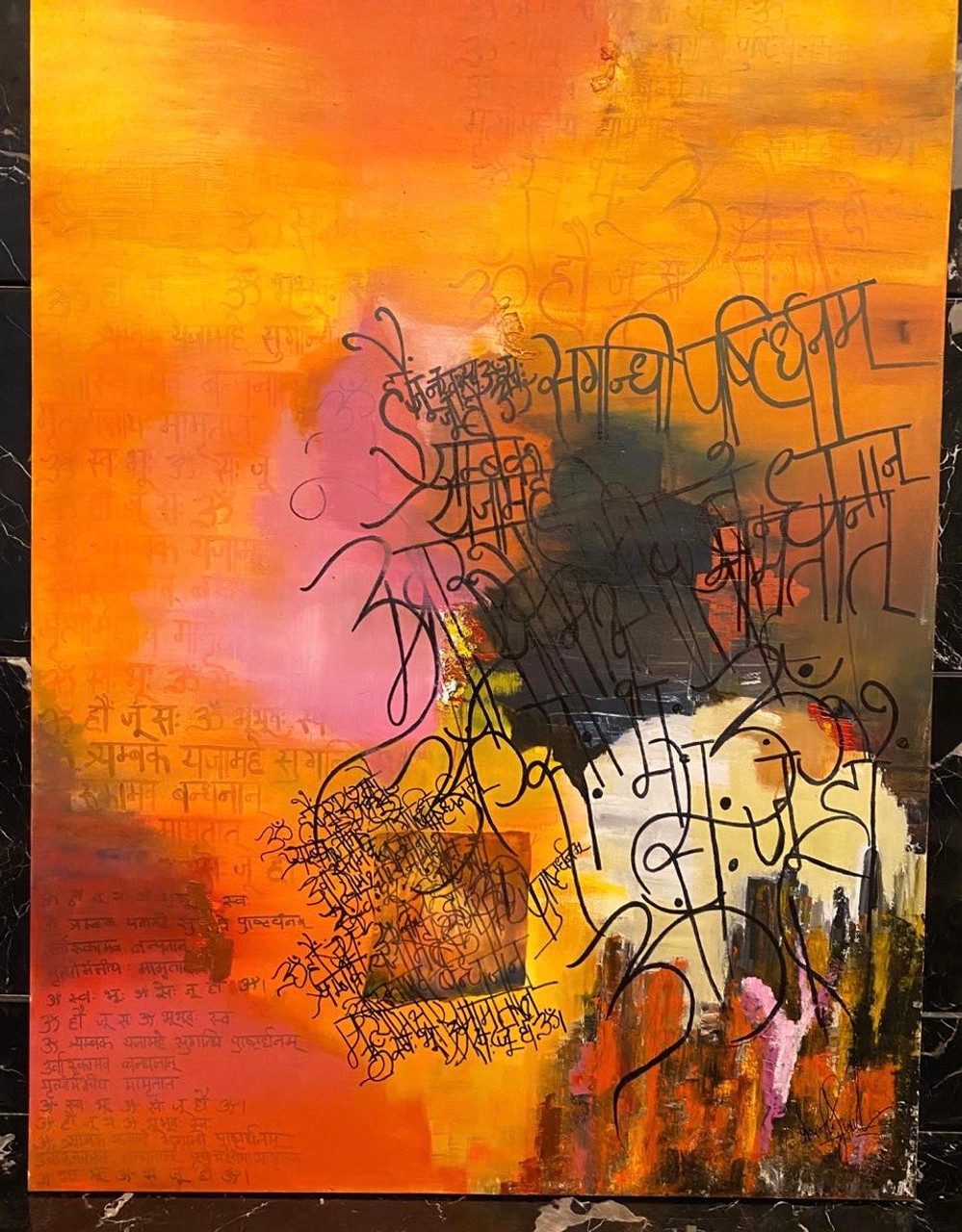 Buy Maha Mrityunjay Mantra Handmade Painting By Aarushi Kumar