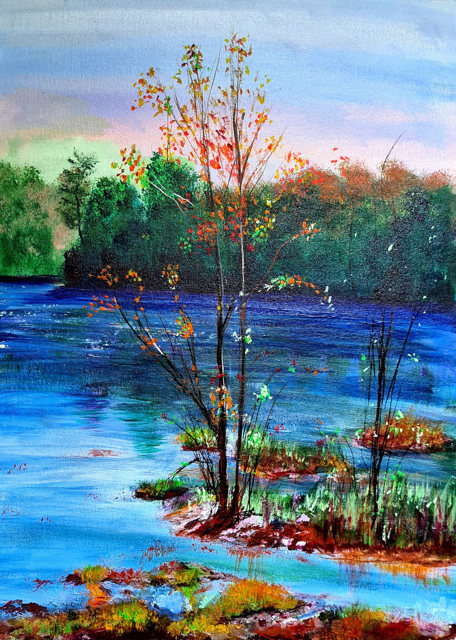 Buy Beautiful Trees Near Lake Handmade Painting By Akrosh Saxena Code Art 7615 50124 Paintings For Sale Online In India