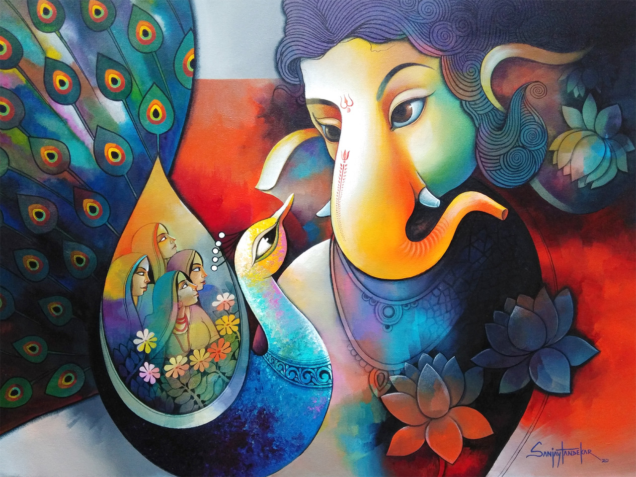 Buy Ganesha 5 Handmade Painting by SANJAY TANDEKAR. Code ...