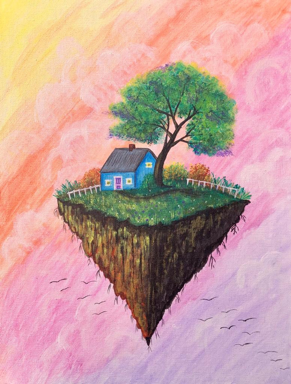Buy Dreamy Flying beautiful island with lonely house Handmade ...