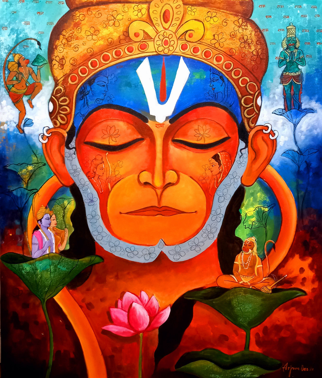 Buy DEVOTION OF HANUMAN Handmade Painting by ARJUN DAS. Code ...