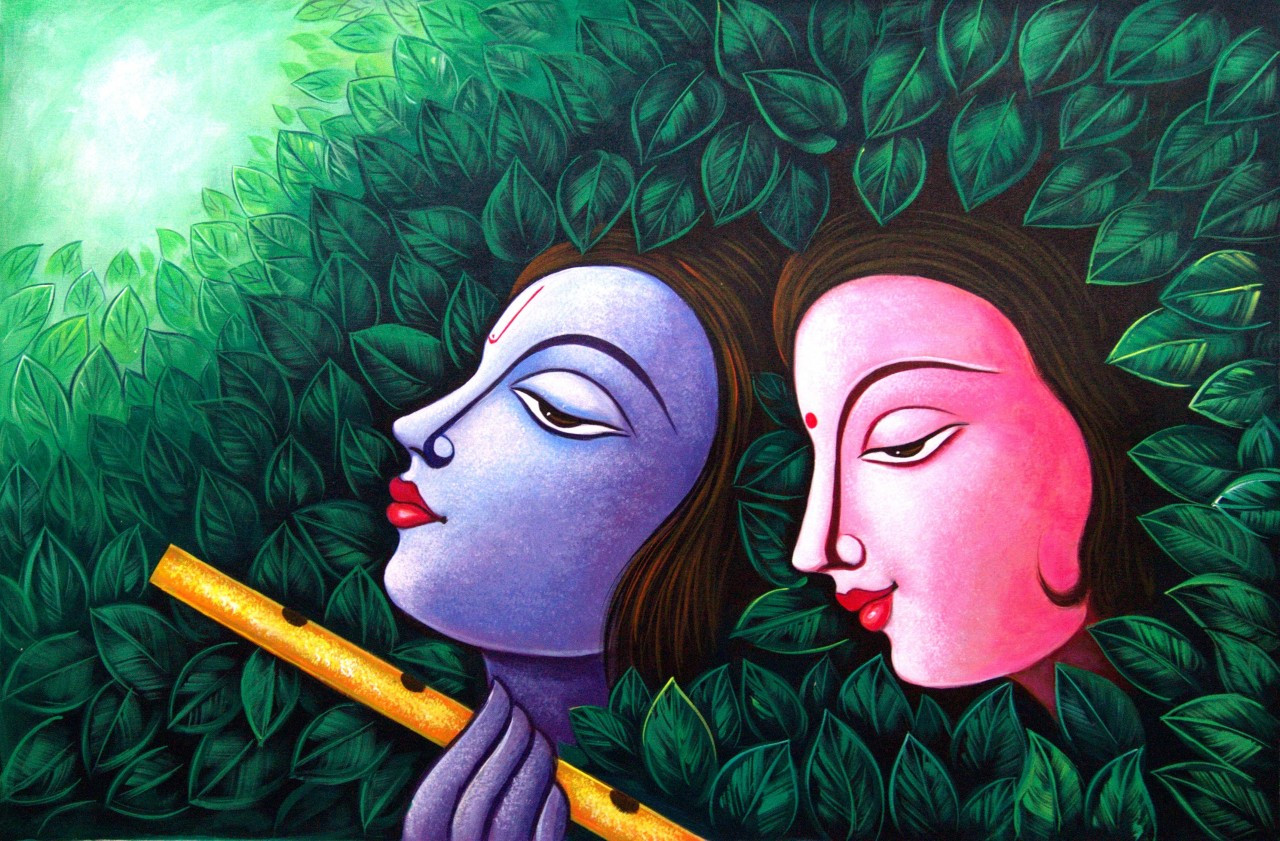 Radha Shyam with Basari06 - 36in X 24in,RAJMER38_3624,Acrylic Colors,God,Radha  Krishna,Shyam Radha,Krishna,