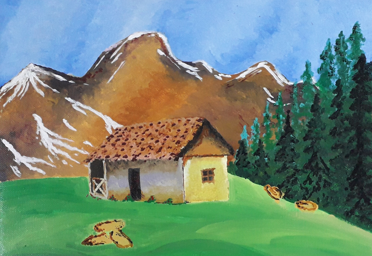 Buy Home décor - A beautiful home in dreamy land Handmade Painting ...