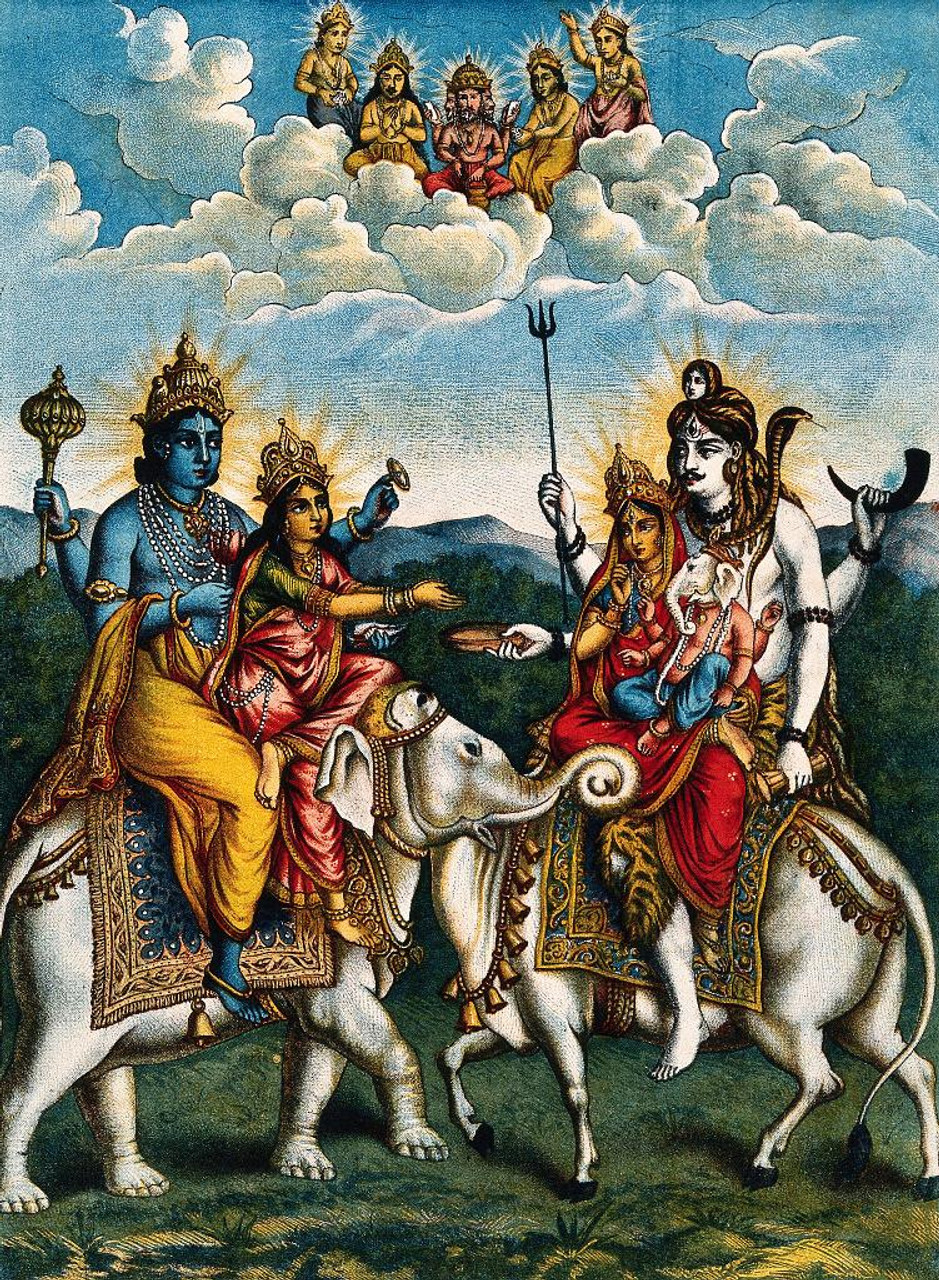 Shop Vishnu And Lakshmi On An Elephant Meeting Shiva, Parvati And ...