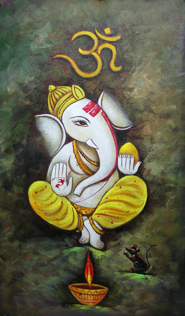 Ganesh Naman - 15in X 26in,RAJMER53_1526,Acrylic Colors,God ...