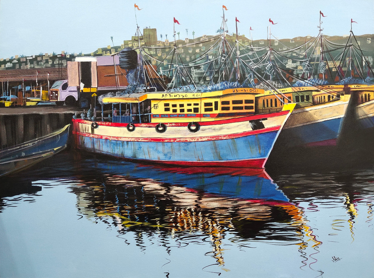 Buy vizag harbour Handmade Painting by SHIVA PRASAD REDDY. CodeART_329