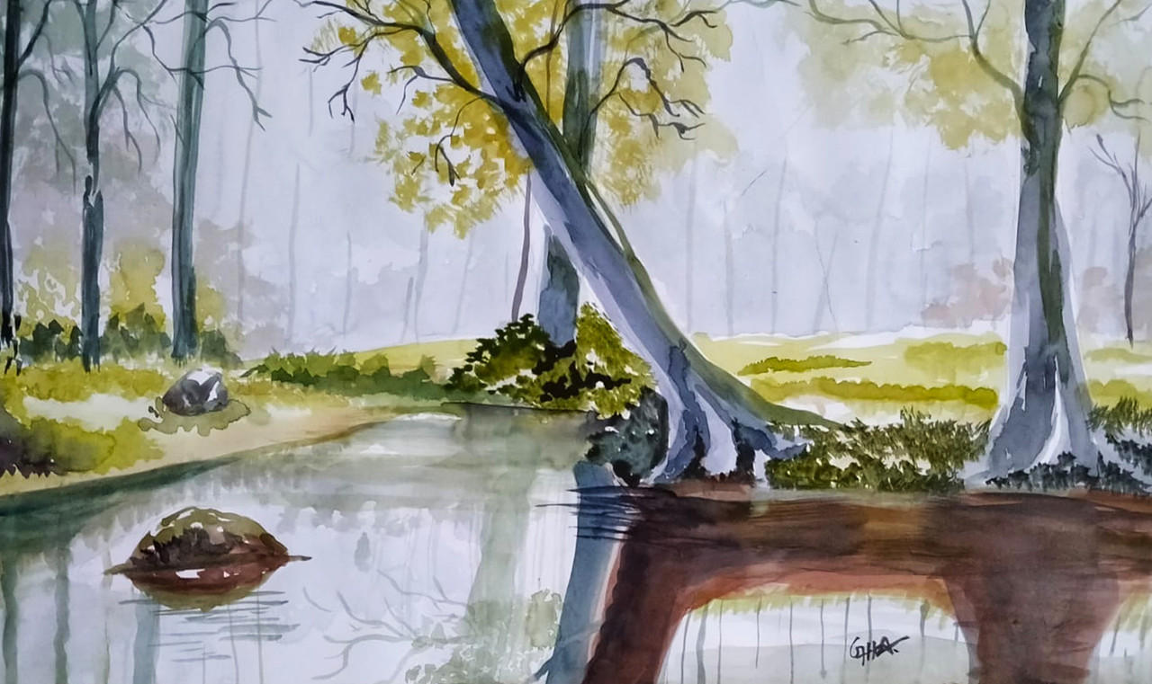 Buy Handmade watercolor painting/ lake/ 23√ó16 inch Handmade ...