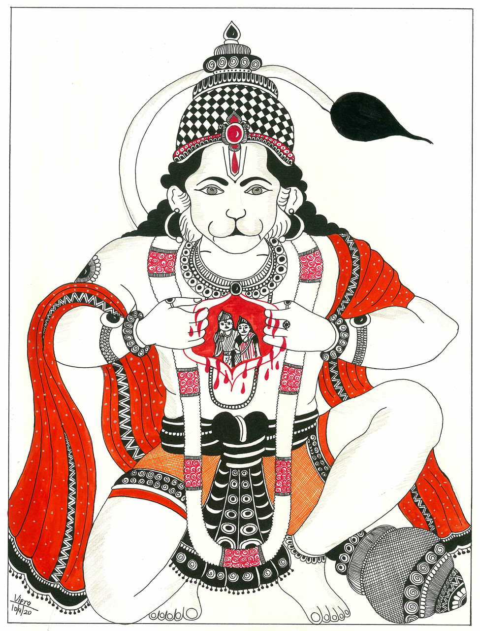 Buy Hanuman Ji Semi Sitting Art Handmade Painting by VIPRA AGARWAL ...