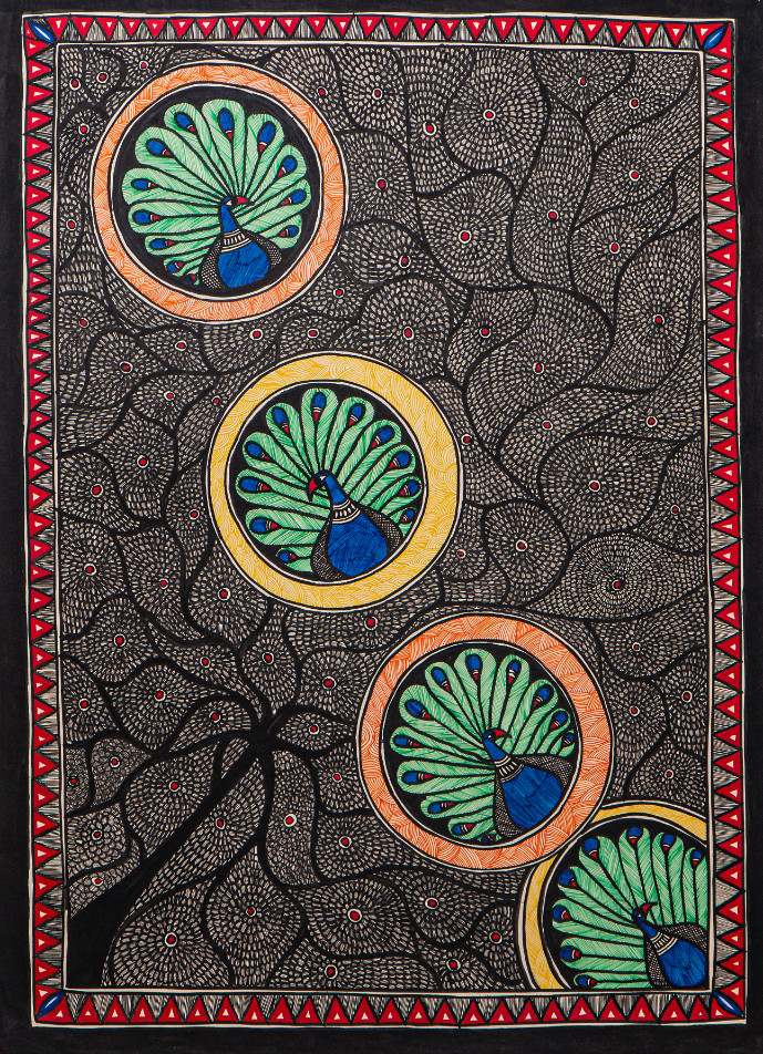 Buy Madhubani Peacock Handmade Painting by COMMUNITY ARTISTS GROUP ...