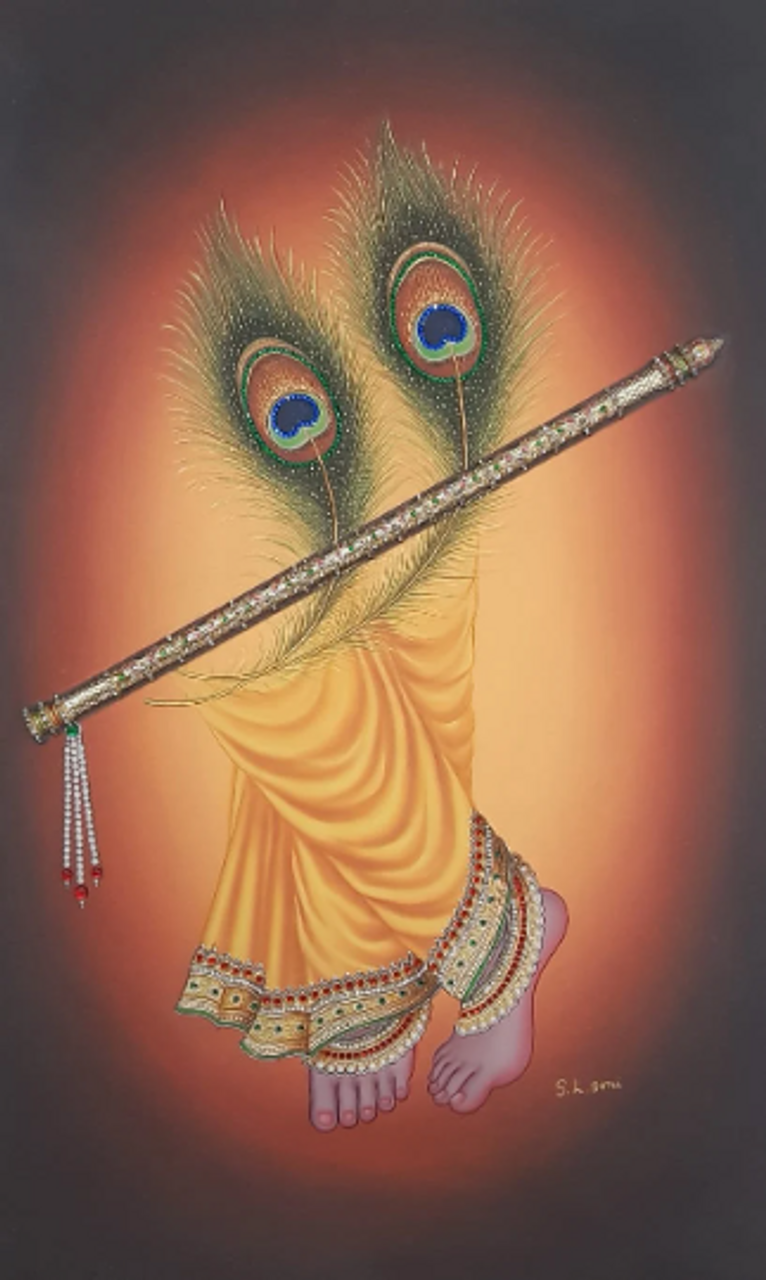 Buy Krishna Charan Bansuri Painting Handmade Painting by DHOLAMARU ...