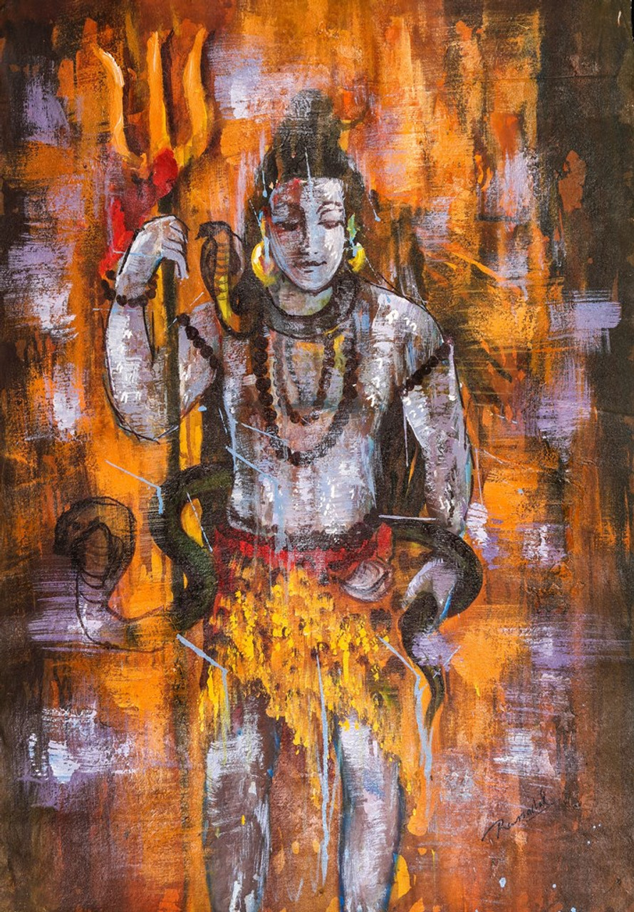 Buy Standing Shiva with Brown Background by Community Artists Group@ Rs.  6790. Code:ACHVEN04_2436 - Shop Art Paintings online in India.
