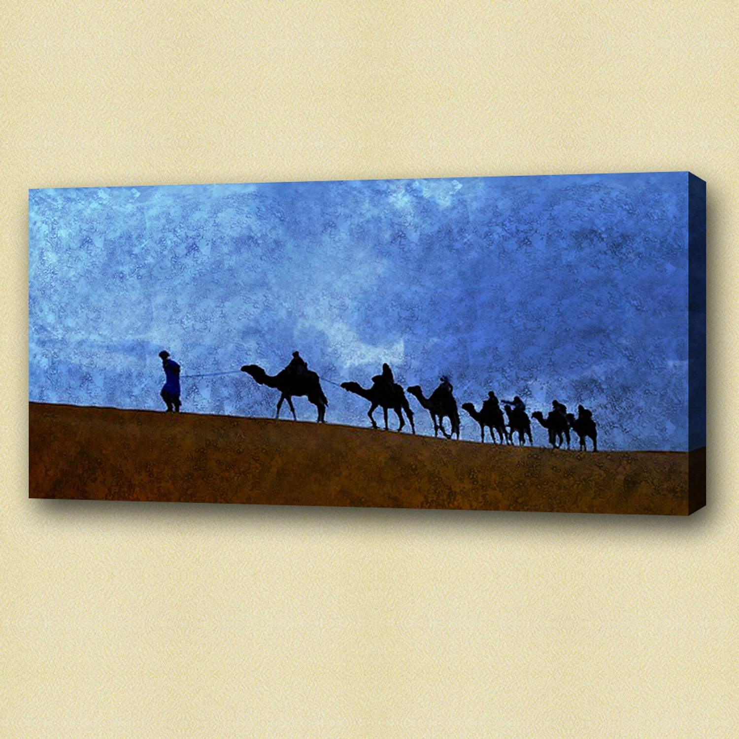 Camels With A Man Handpainted Art Painting 40in X 20in