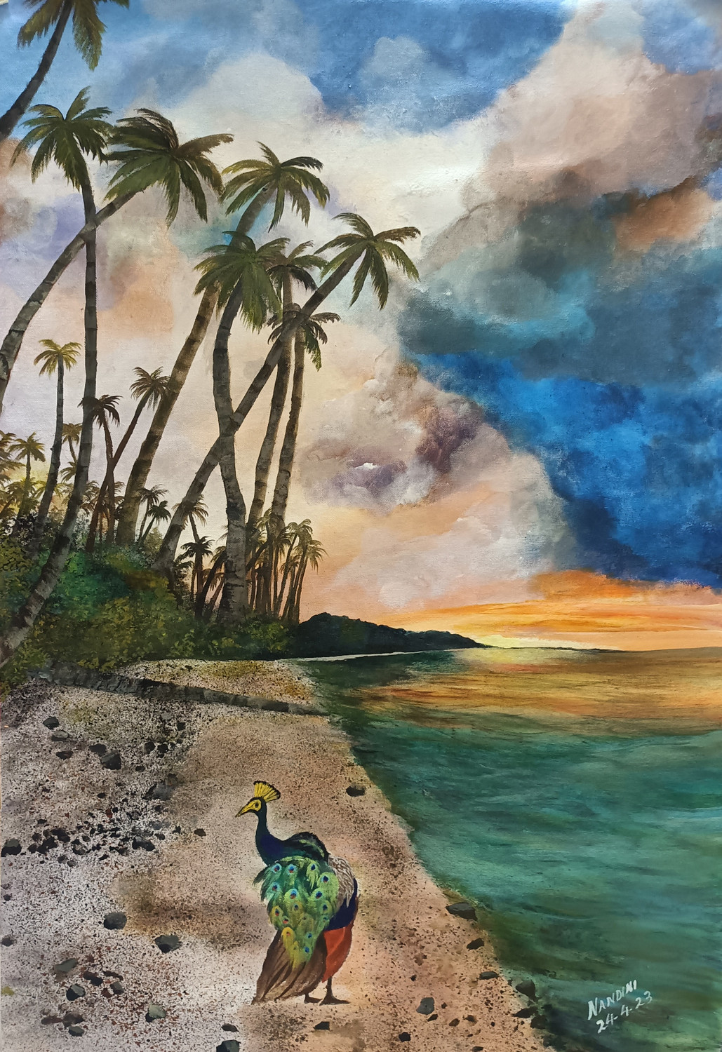 Buy The Beach In The Sunset - Realism, Landscape Painting Online