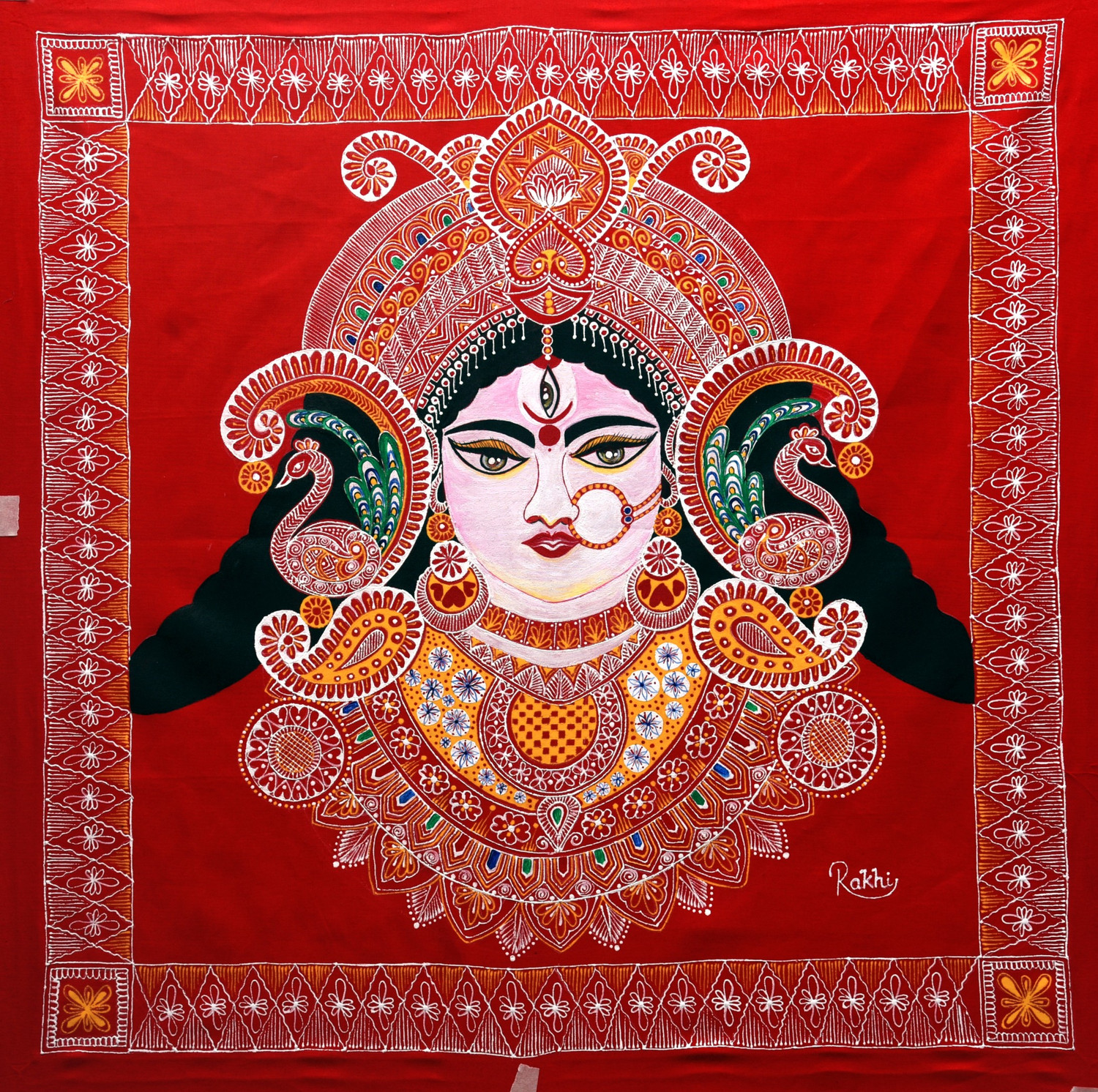 Buy Aipan art Maa Durga Handmade Painting by RAKHI GUPTA. Code