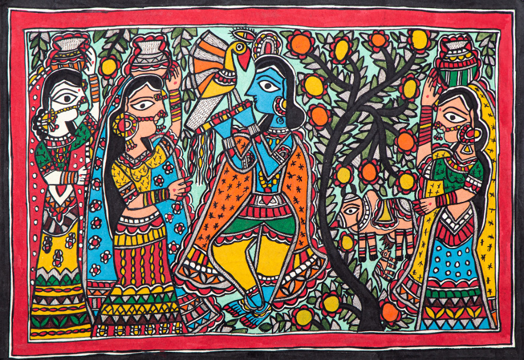 Buy Madhubani Krishna With Gopis 3 Handmade Painting by COMMUNITY ...