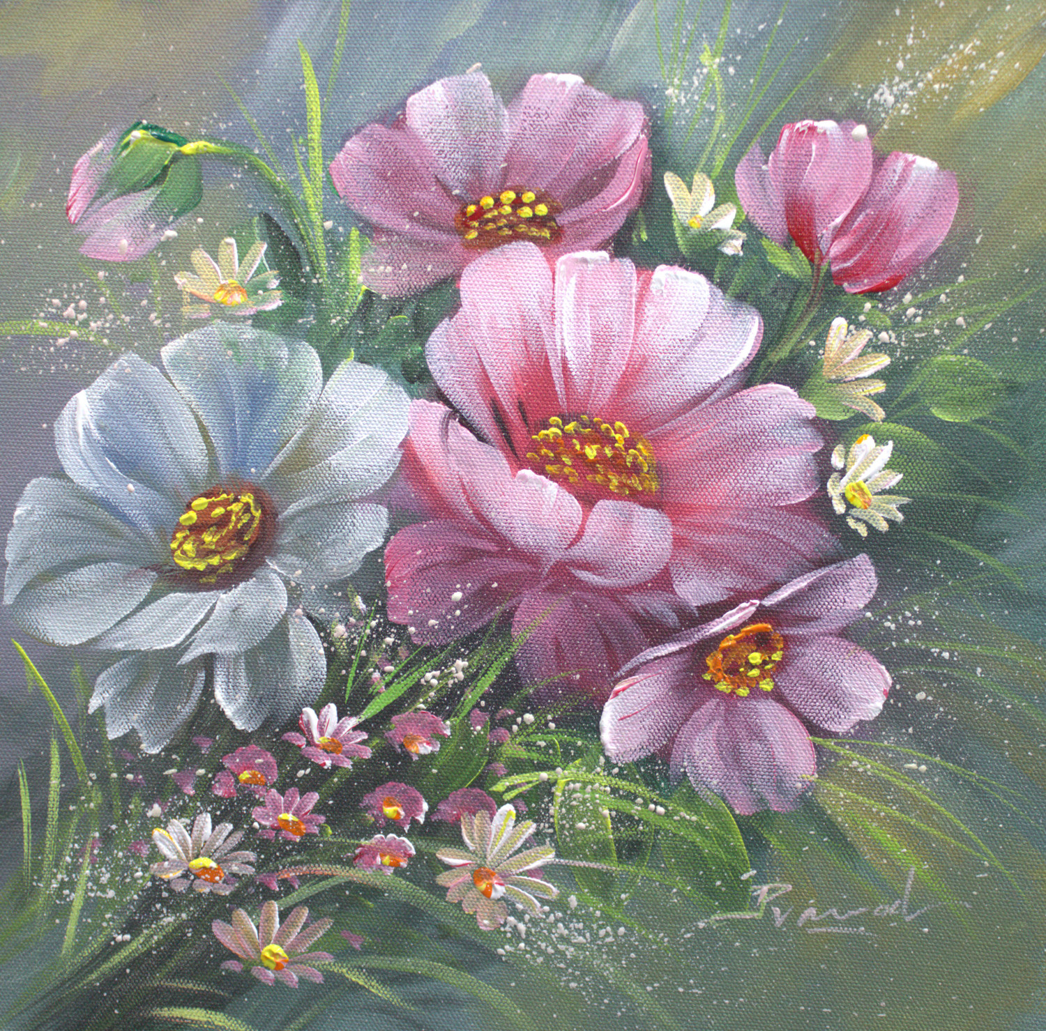 Buy Cosmos Flowers Beautiful Painting - Floral, Realistic, Soft