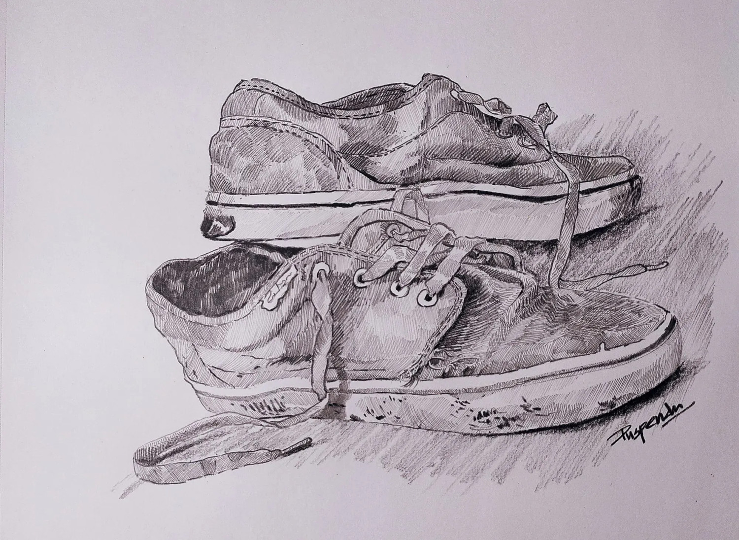 Buy Still Life Pair Of Shoes Sketch, Realism, Pen Painting