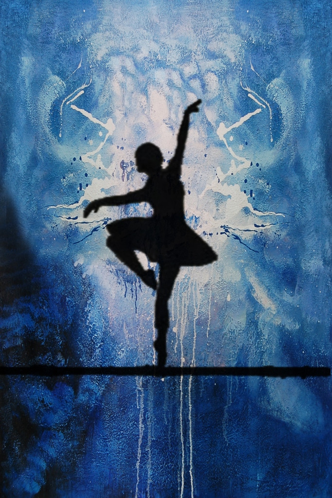 A Ballet Move 12 Graceful Ballet Silhouette In Blue Abstract,  Figurative, Dreamy Handmade Painting