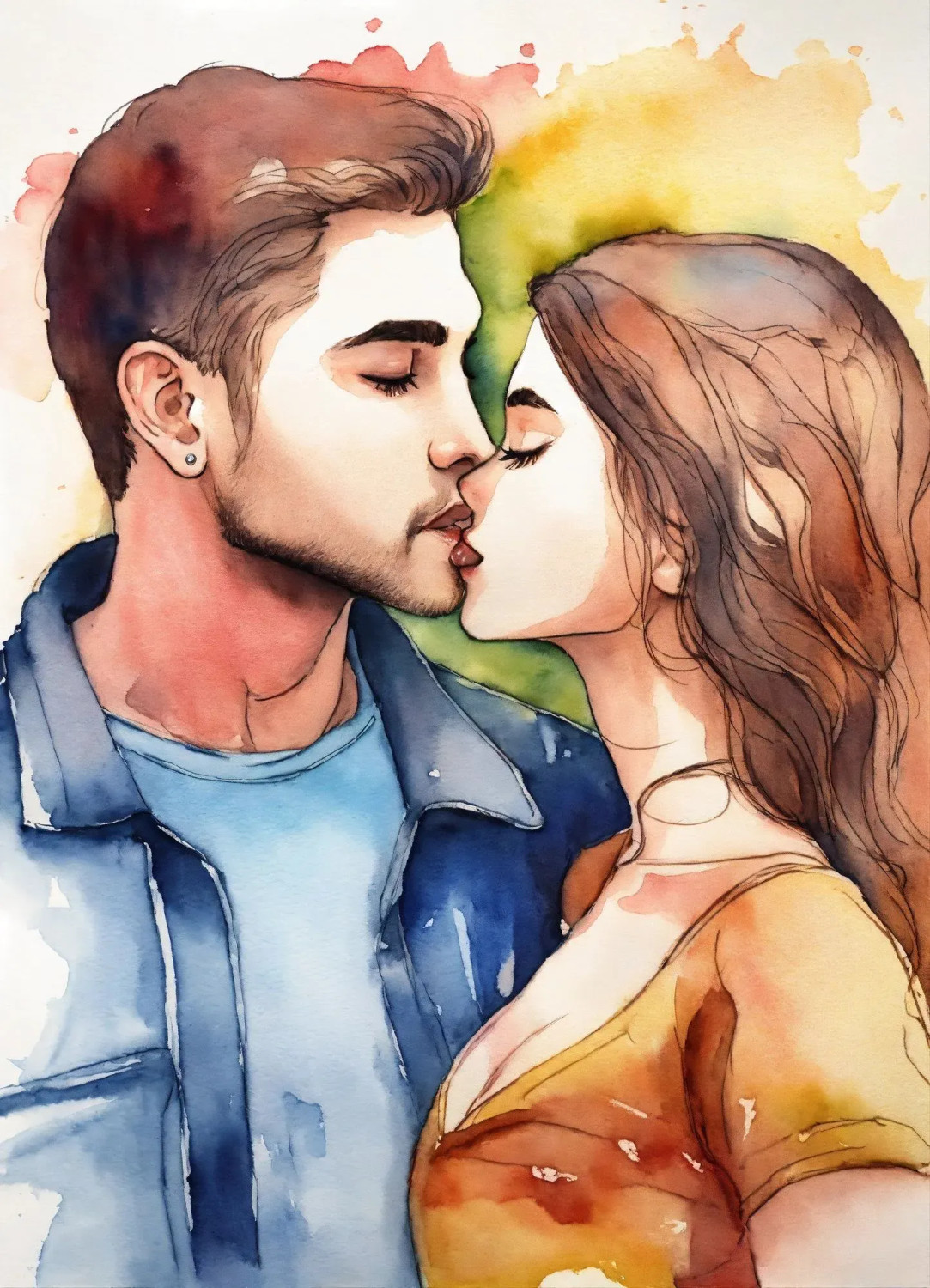 【R&B】Promysc Art Of Love Buy Romance 18 - Watercolor, Romantic, Figurative Painting Online