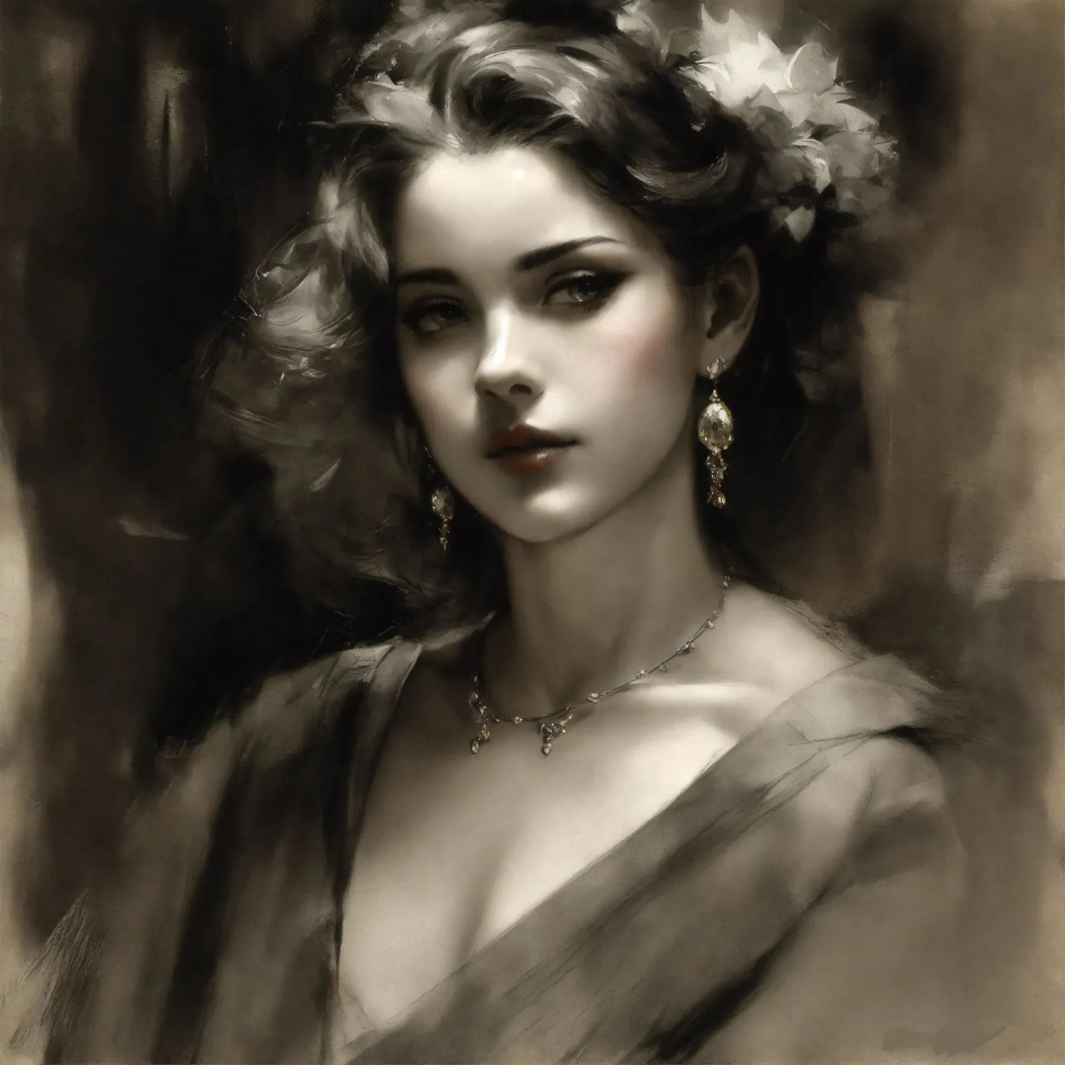 Chubby Portrait Elegant Vintage Female Portrait Realism, Soft Canvas Art Print