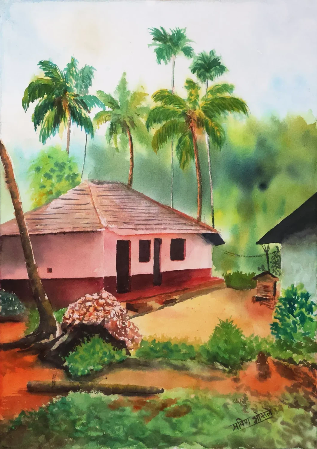 Buy Watercolor Painting Of Village House (ART-16102-105448 ...