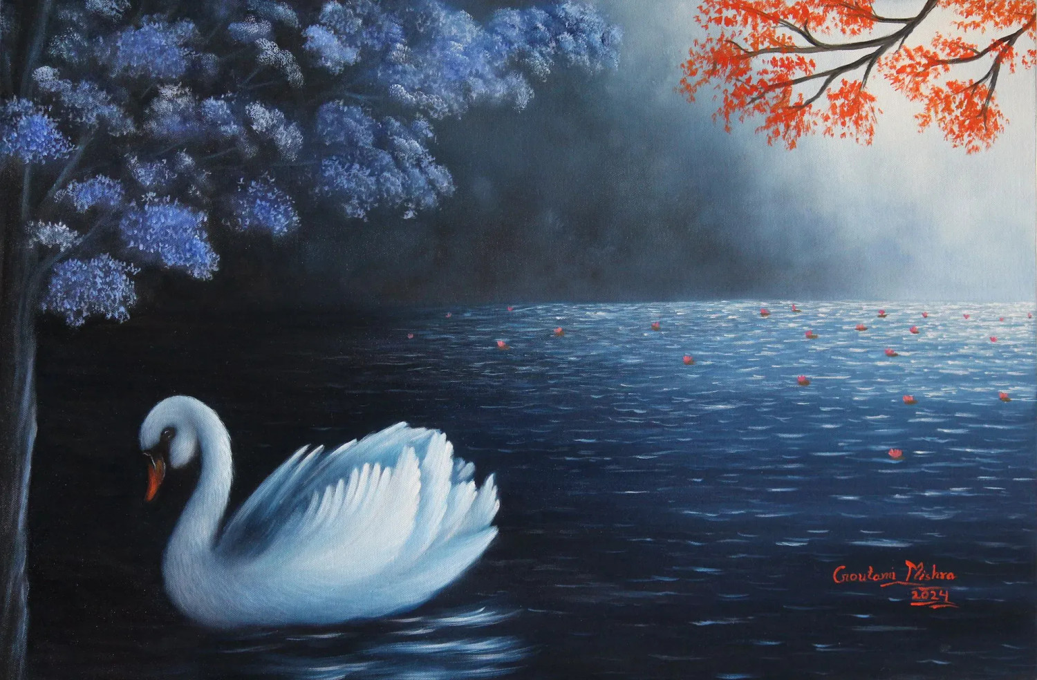 Buy Swan In Lake - Realism, Impressionism, Nature Painting Online