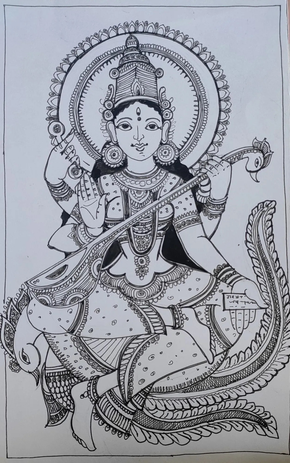 saraswati black and white drawing