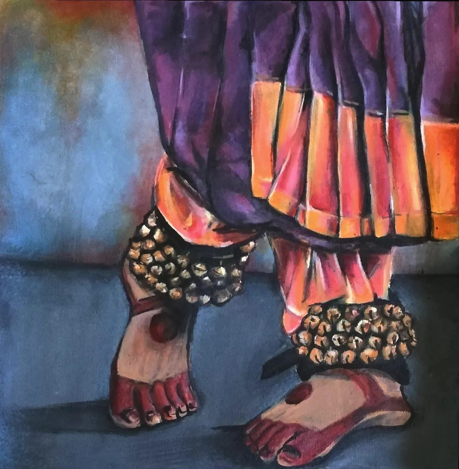 Ghungroo Dancing Feet Elegance Vibrant Realism Handmade Painting