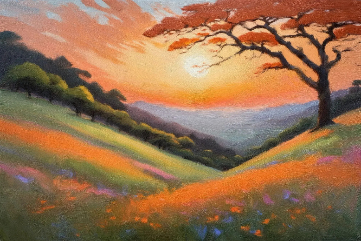 Buy Nara's Peaceful Hillside - Impressionistic Landscape Painting