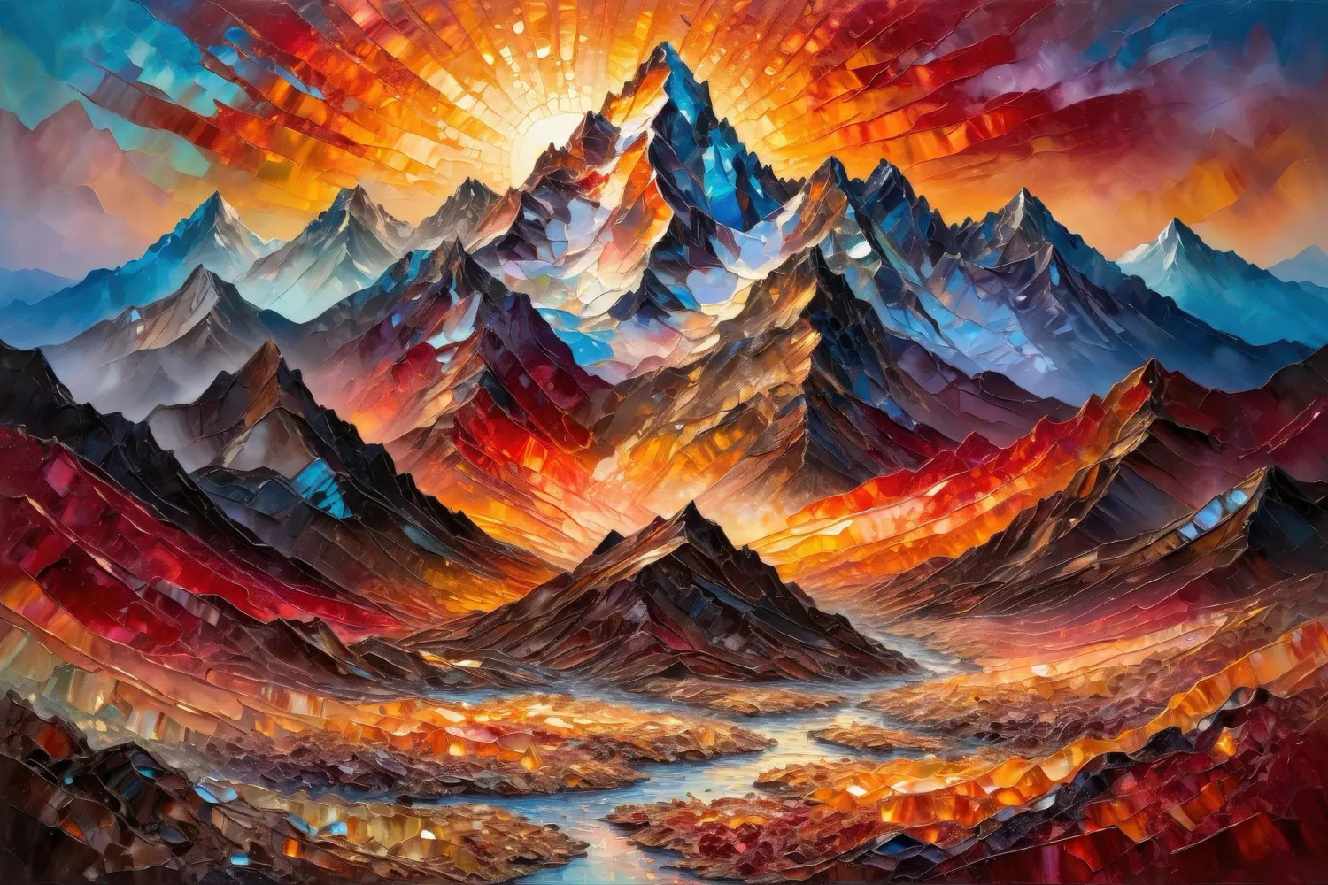 絵画 FOCUS PRIME 5 Buy Sunrise Over Golden Peaks 05 - Vivid Landscape Art Painting
