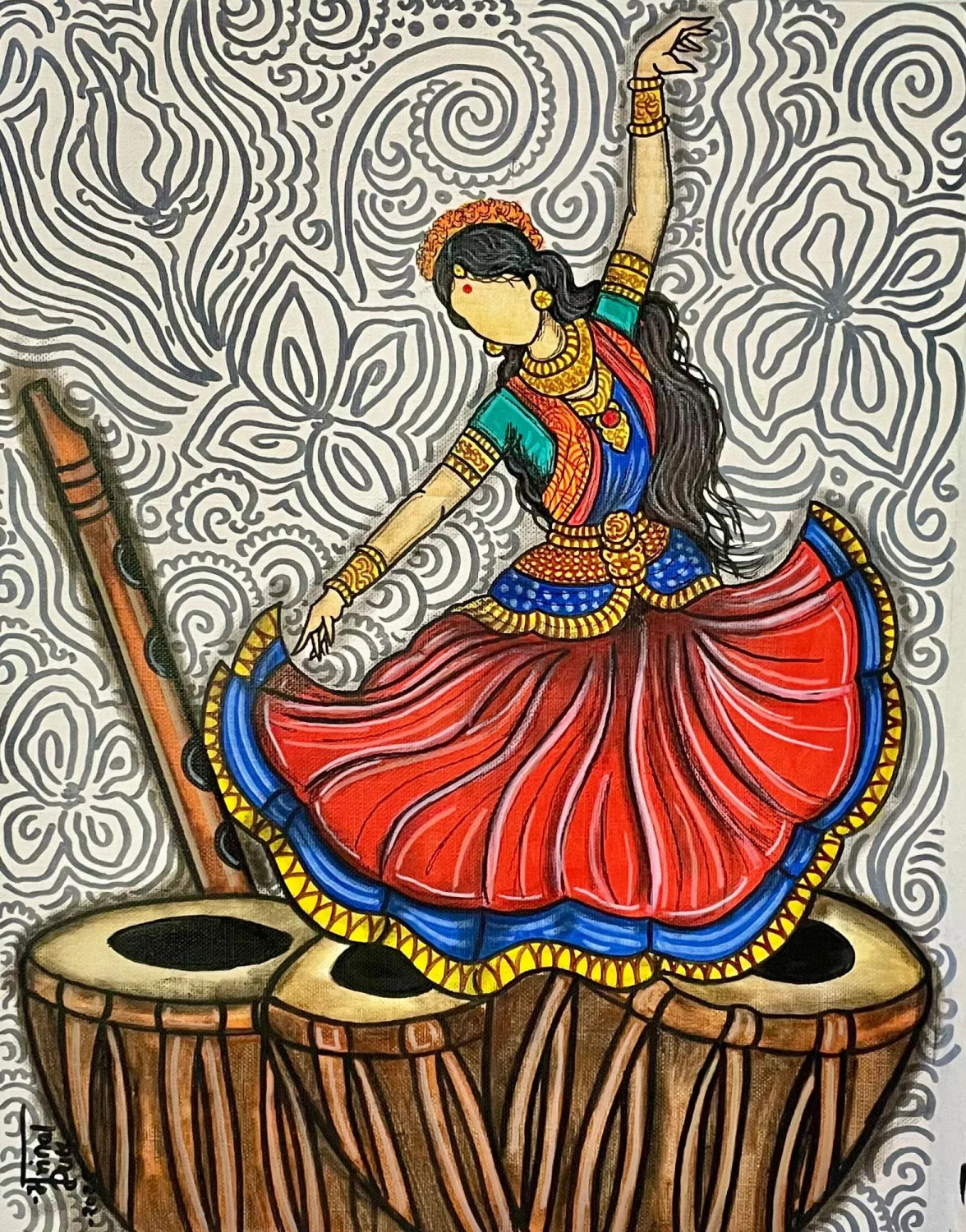 Buy Nritya Tarang - Folk Art Fusion Painting Online | Fizdi