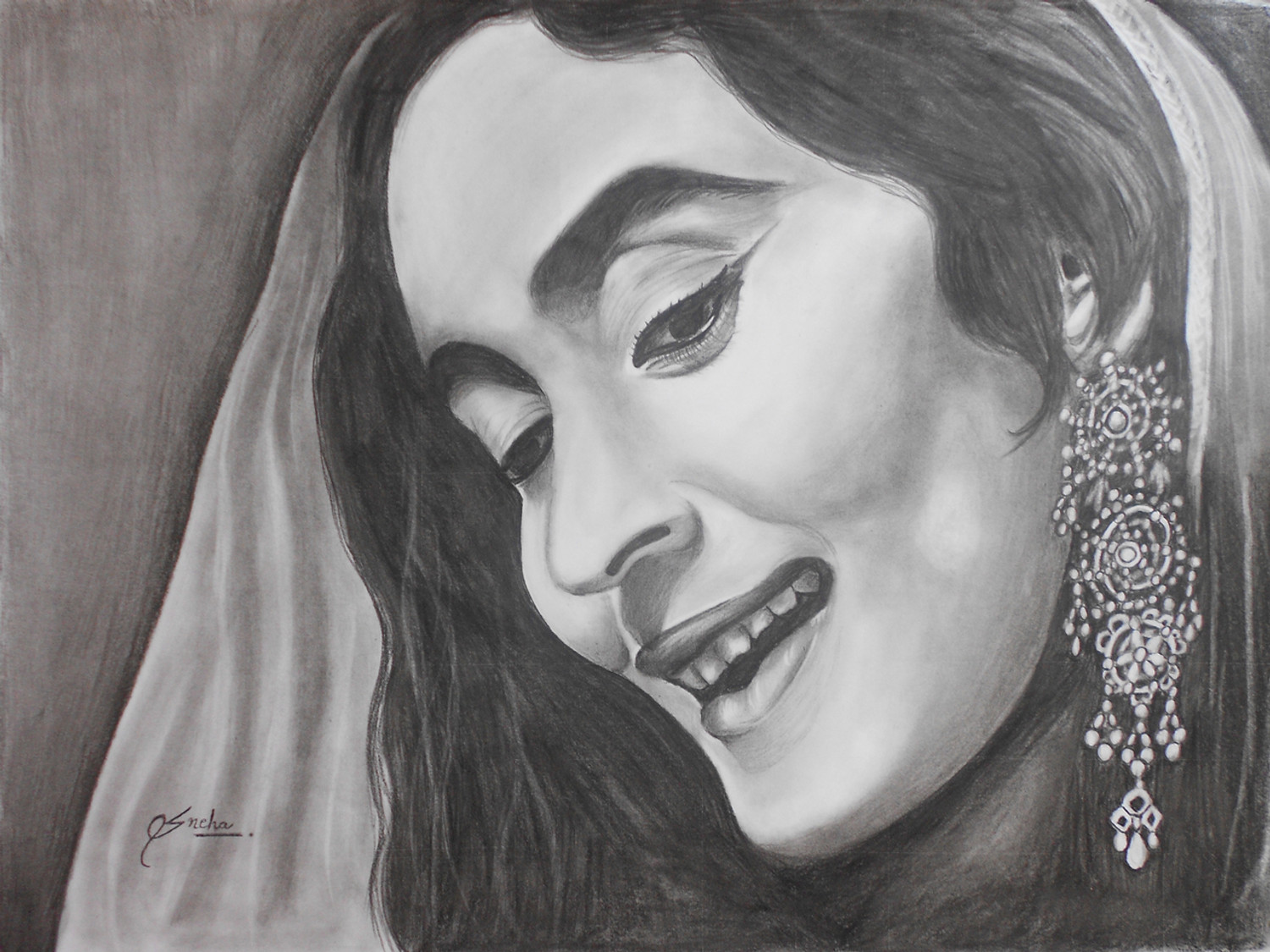 Beautiful Pencil Sketches: Pencil Sketches of Beautiful Indian Actress  Madhuri Dixit 150415