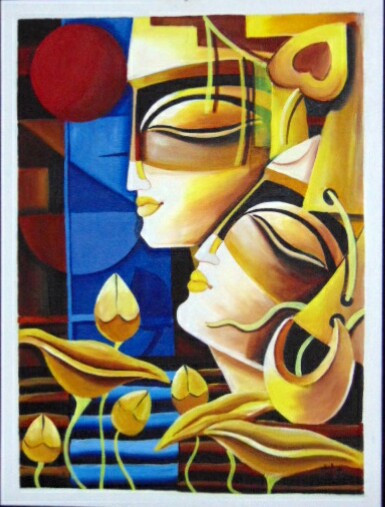 abstract drawing of radha krishna