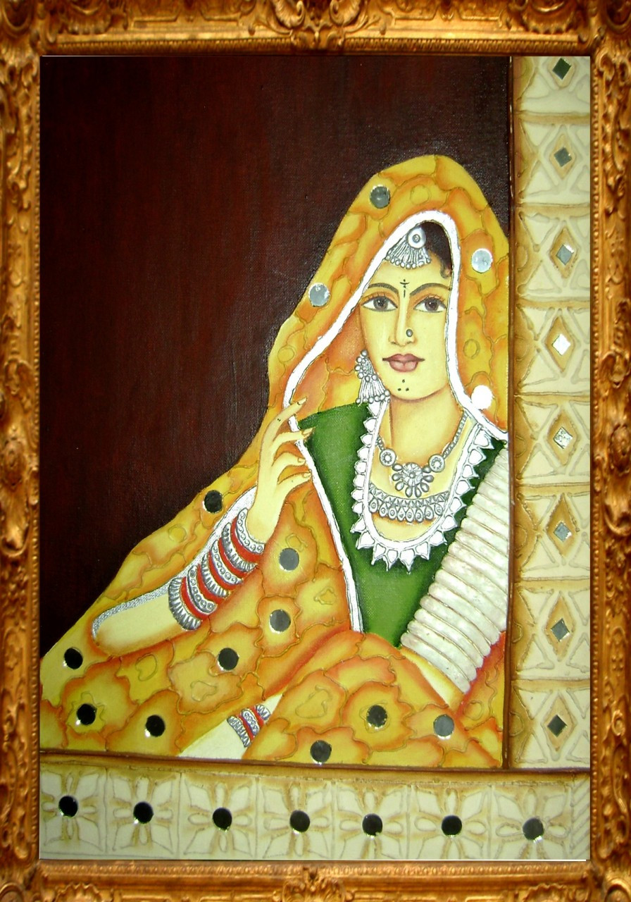 Rajasthani Lady 12in X 18in (Framed),ART_SAGN_1218,Oil Colors