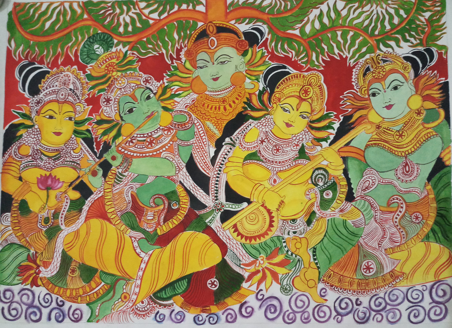 Buy Madhubani Lord Krishna With Dancing Gopi - Traditional Folk Art ...
