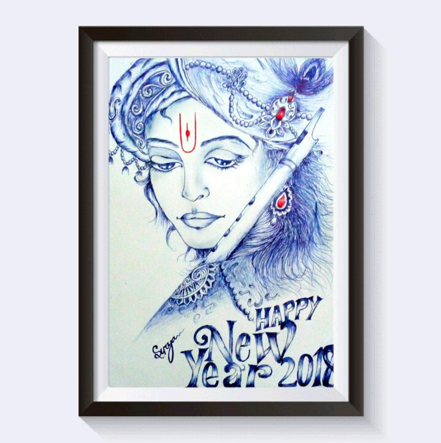 Free Vector | Hand draw modern art sketch lord shri krishna janmashtami  card design