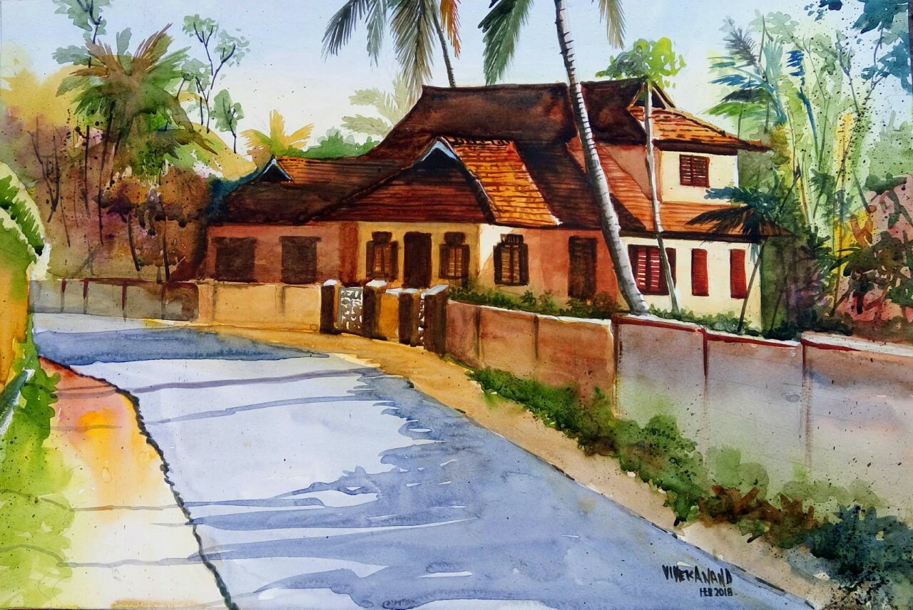 Buy Traditional House - Watercolor Landscape Painting Online | Fizdi