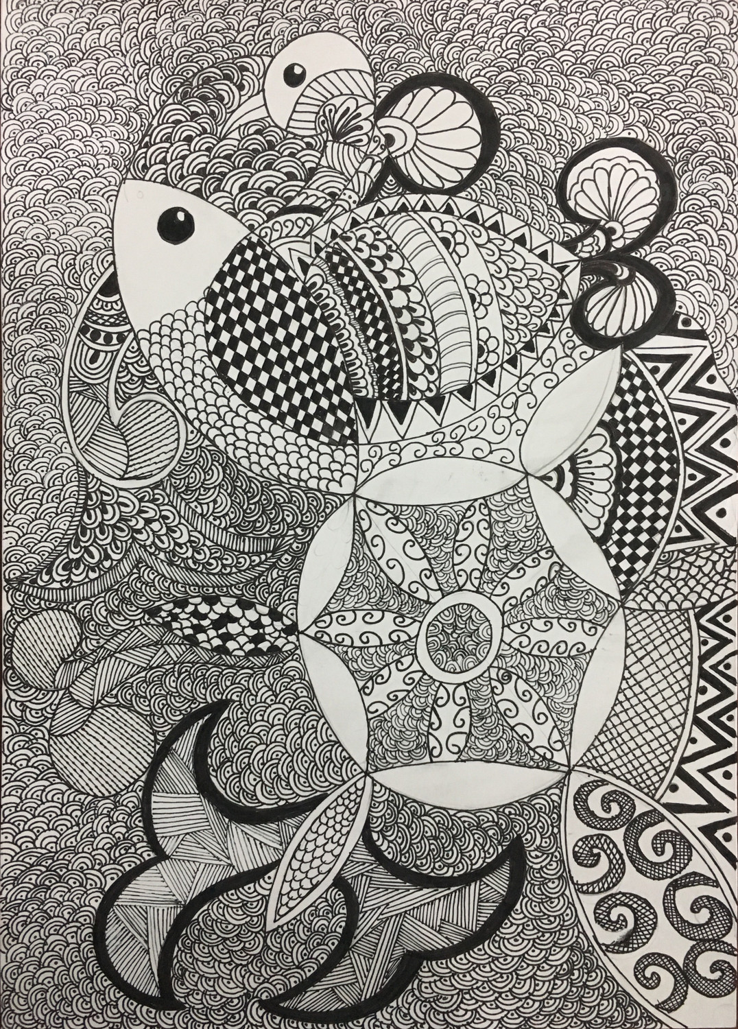 Buy Nature- Fish- Mandala Art - Abstract, Line Art Painting Online  