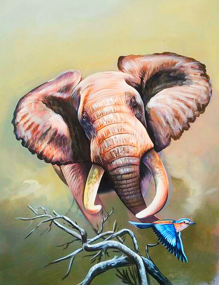 Buy Elephant Painting - Realism, Nature, Wildlife Painting Online