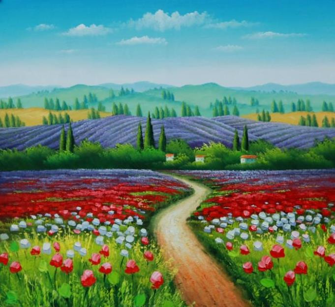 Buy Colorful Life - Landscape, Impressionist, Colorful Painting Online ...